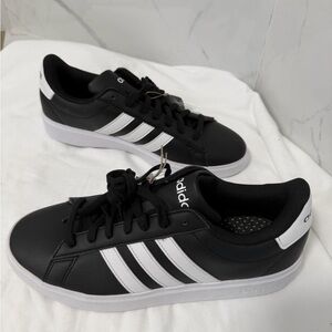 Adidas Men's Black Sneakers with White Stripes